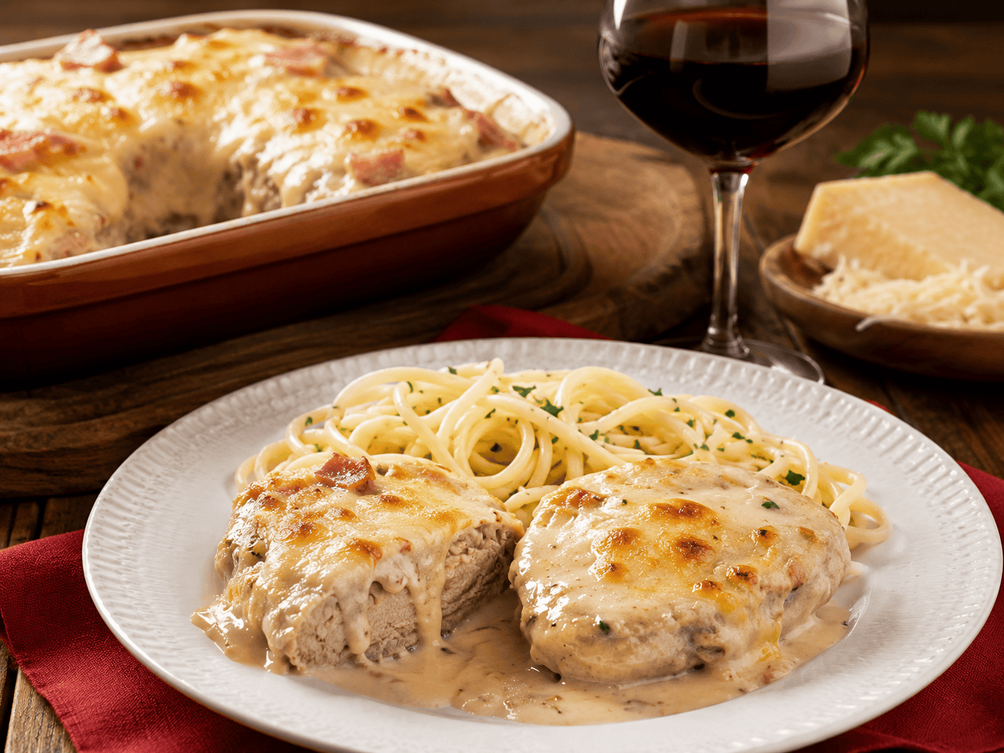 Filé à moda gratinado com molho branco e queijo parmesão