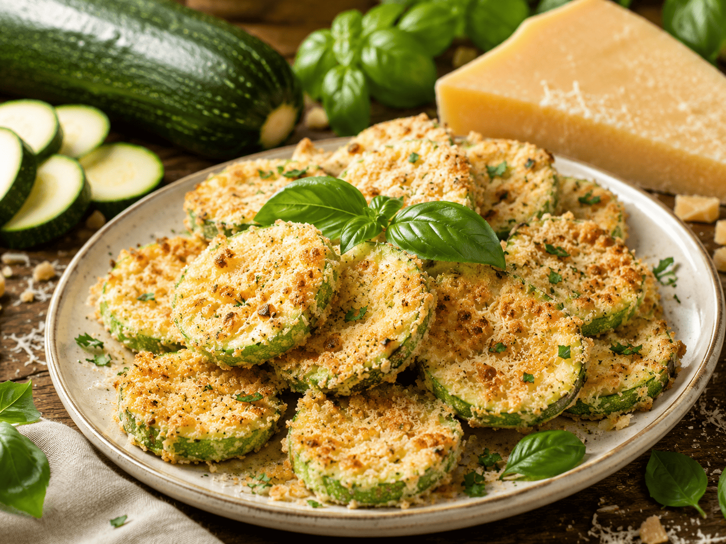 Abobrinha com parmesão frita e crocante pronta para servir