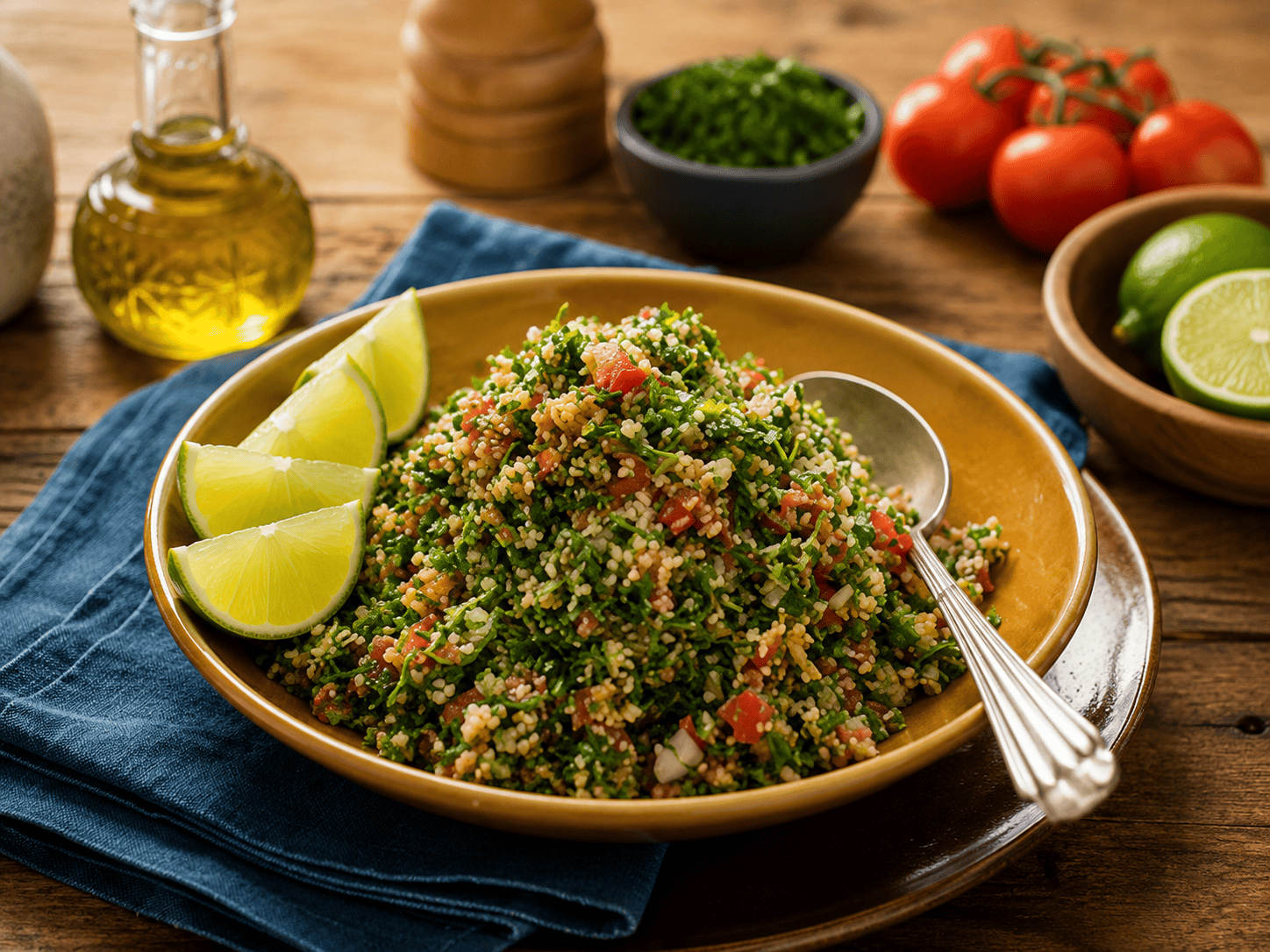 Tabule tradicional preparado com trigo para quibe, tomate, pepino e hortelã