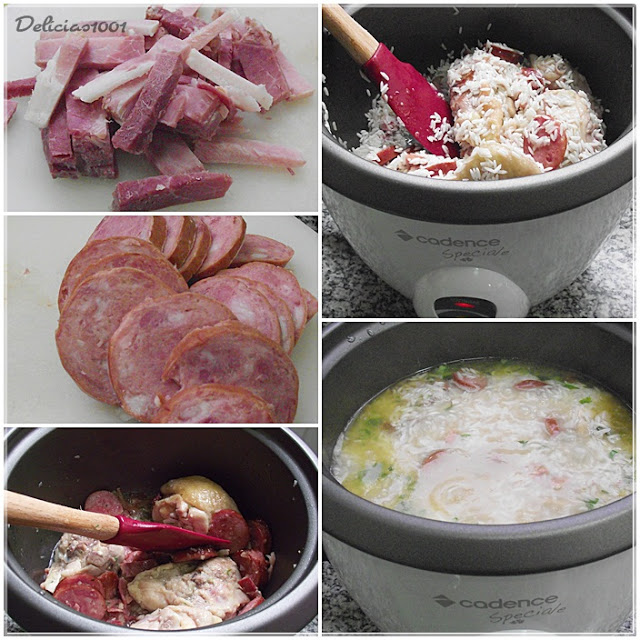 Arroz com bacon, paio e frango