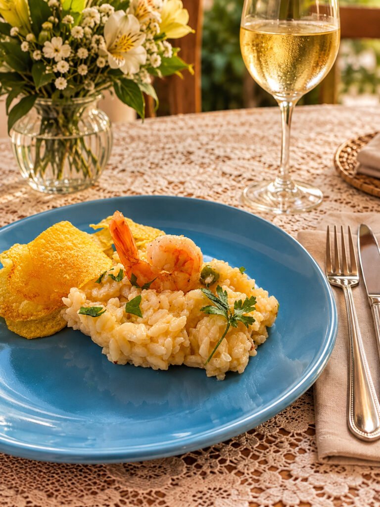 risoto cremoso de camarão caseiro